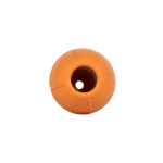 Juguete Conic naranja para perros, vista desde abajo mostrando su orificio central.