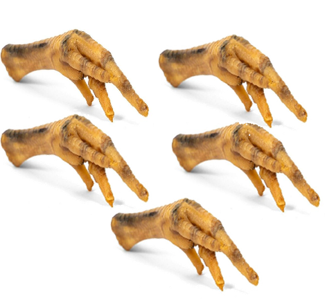 Patas de pollo deshidratadas para perros, pack de 5 unidades.
