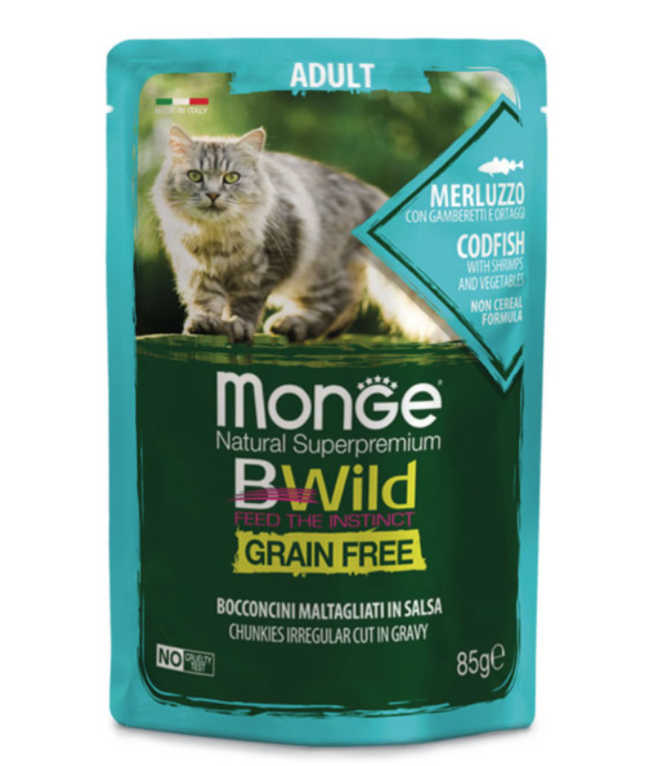 Monge BWild Cat Bacalao con Gambas y verduras 85gr